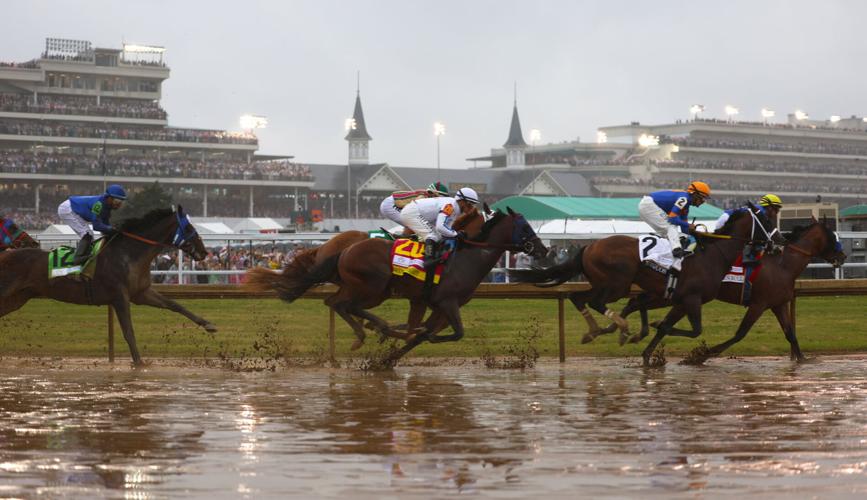 Horses go under the Twin Spires Derby 151.JPG