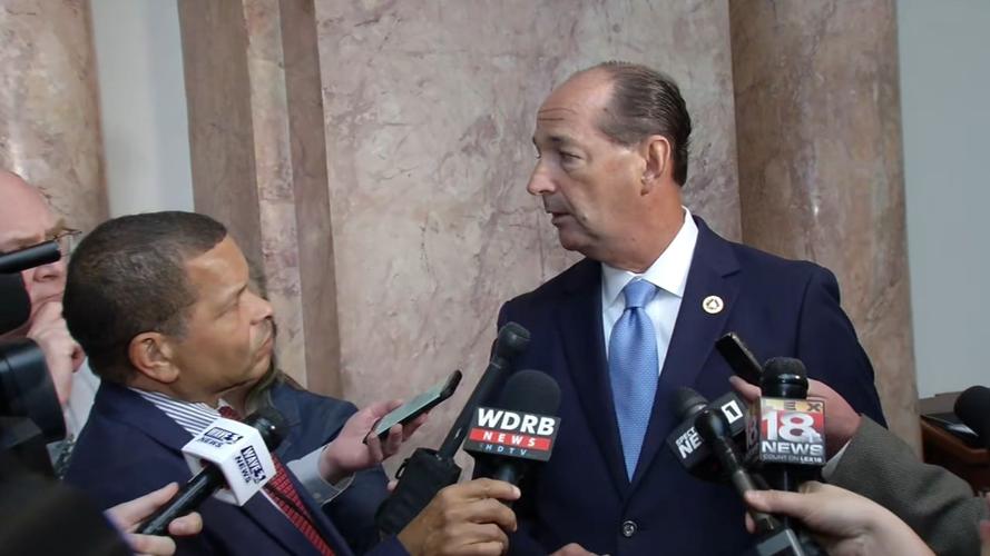 House Minority Leader Rocky Adkins being interviewed by WDRB's Lawrence Smith