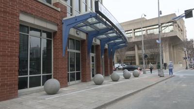 Barriers in front of Louisville Metro Corrections