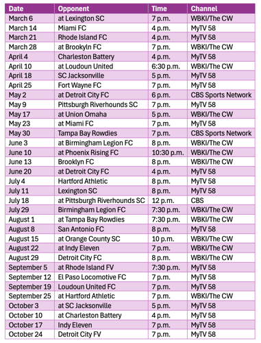 LouCity FC 2026 Broadcast schedule