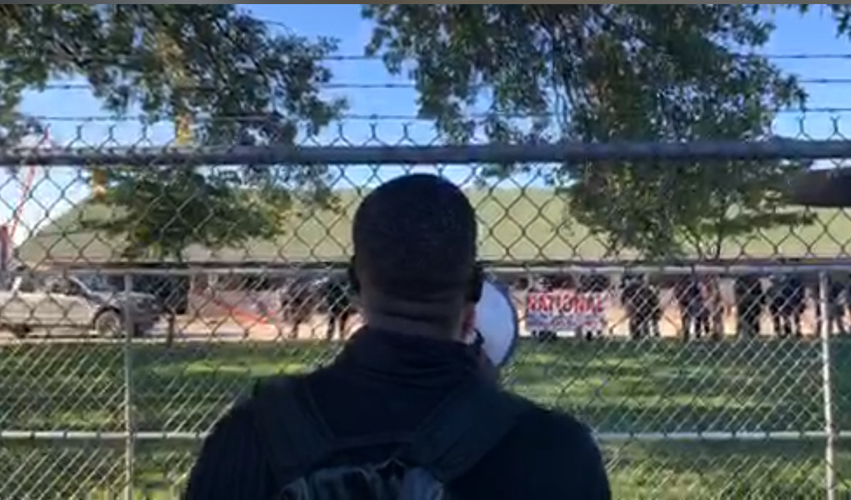 Tim Findley with Louisville protesters outside Churchill Downs on Derby day
