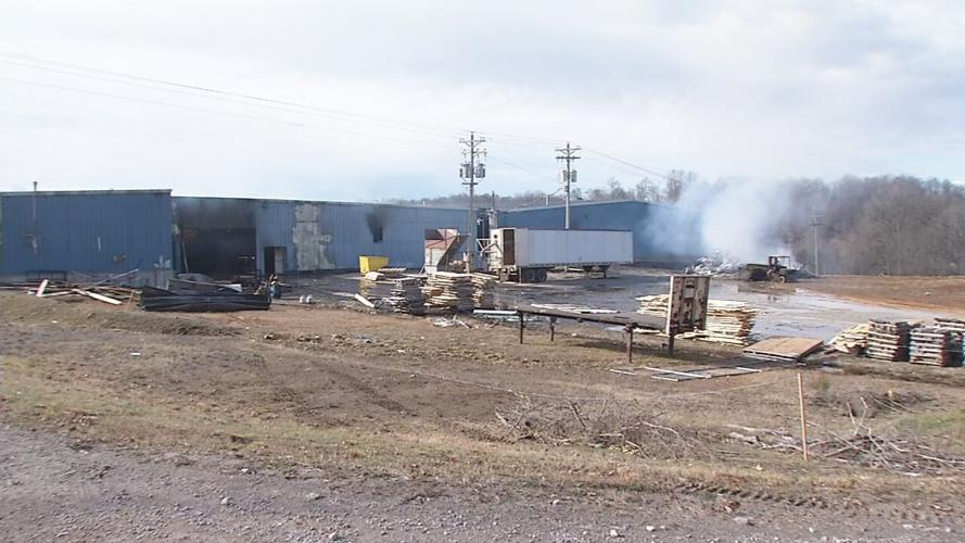 Aftermath of fire at Wholesale Hardwood Interiors in Campbellsville