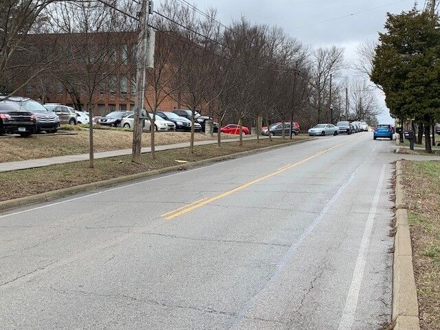 Police vehicles outside Eastern High School after gun found there on Jan. 23, 2023