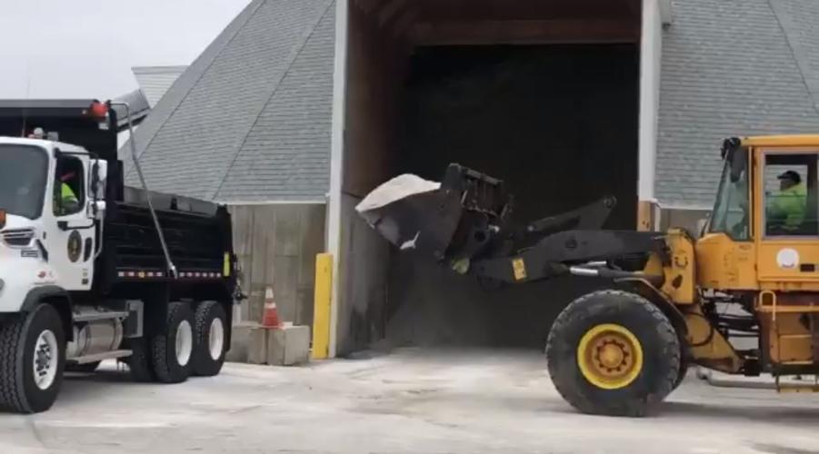 Salt trucks getting ready for snow on Jan. 27, 2021