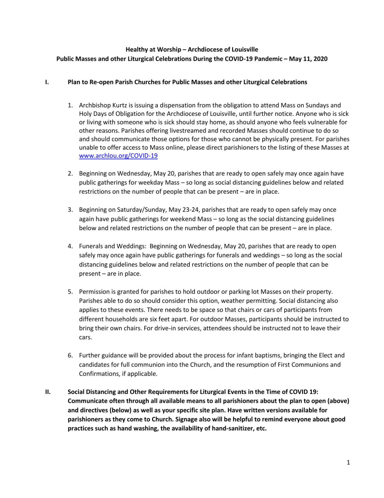 COVID-19 Archdiocese of Louisville Guidance