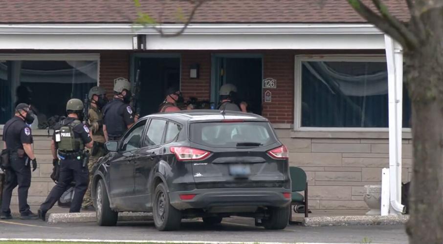 May 19, 2023 police situation outside Holiday Motel in Jeffersonville, Indiana