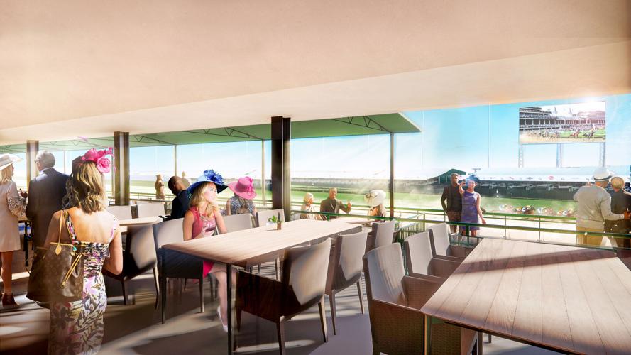 Churchill Downs rendering-Homestretch Club 2nd floor terrace dining view