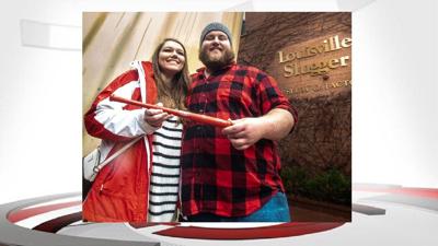 engaged Louisville Slugger museum couple