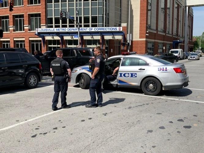 LMPD responding to a possible bomb threat near Jefferson Square on May 22, 2023