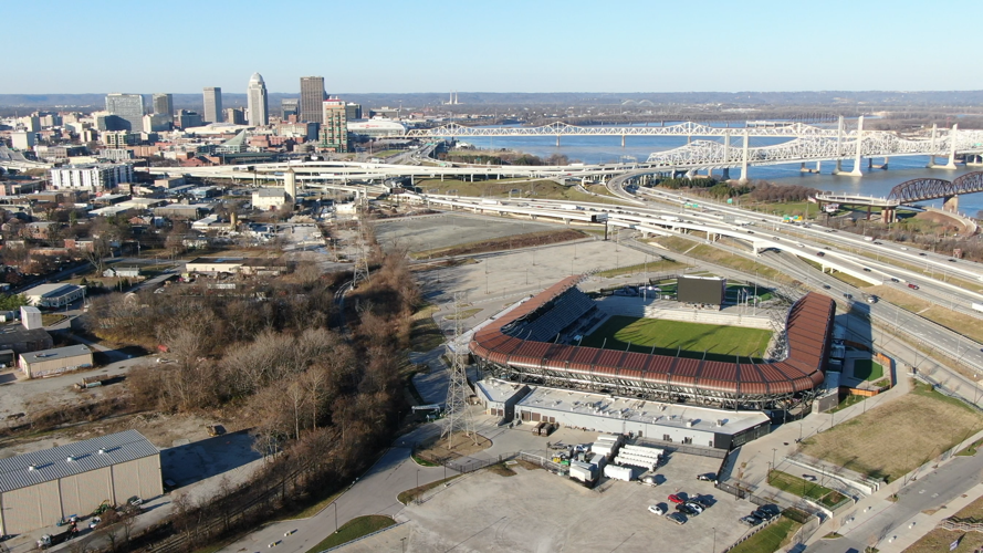Loucity Stadium with skyline