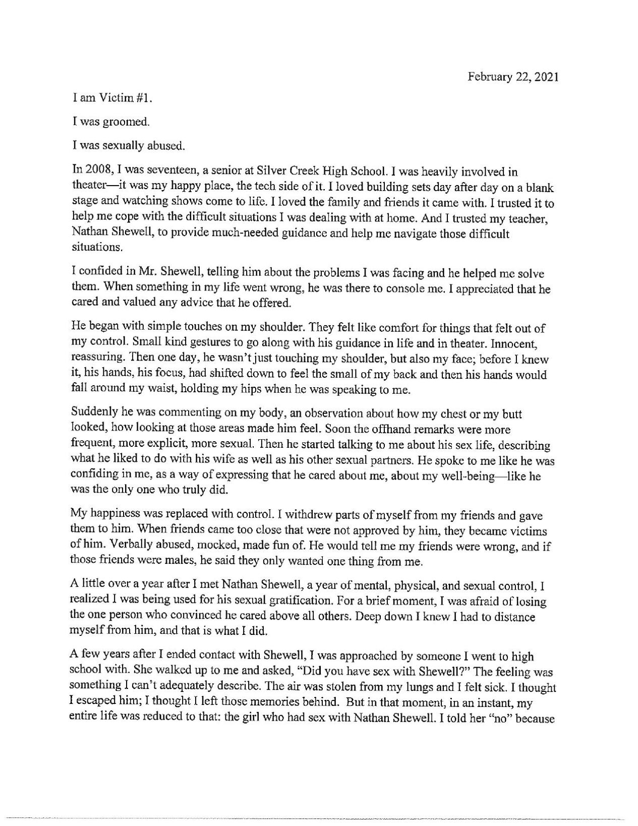 Ashley Nation statement about Nathan Shewell