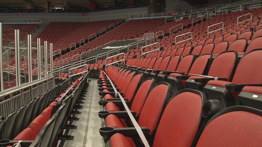 Seats taped off at the KFC Yum! Center