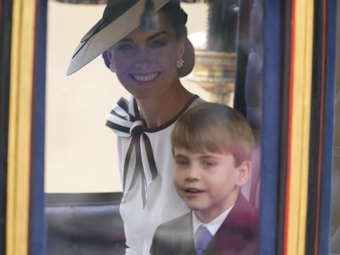 Britain's Kate and Prince Louis arrive for Trooping The Color Ceremony
