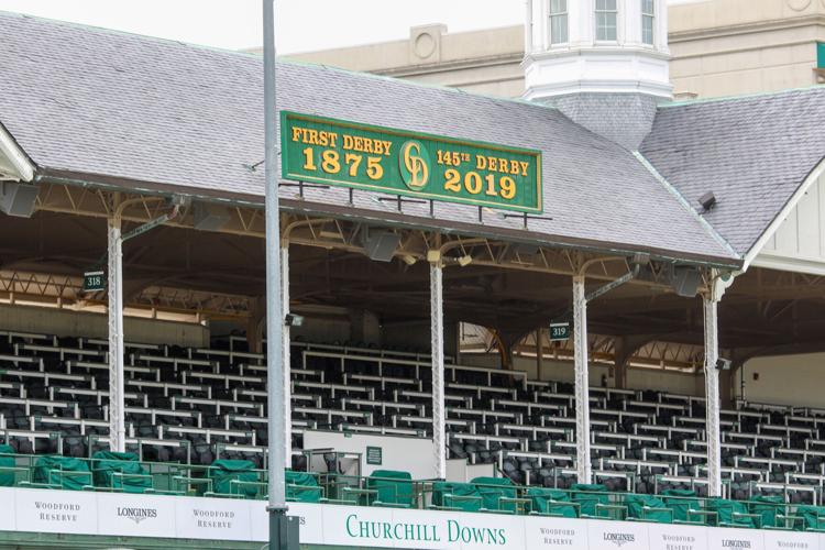 EMPTY CHURCHILL DOWNS - VIRUS PANDEMIC - 4-29-2020  STANDS - SIGN.jpg