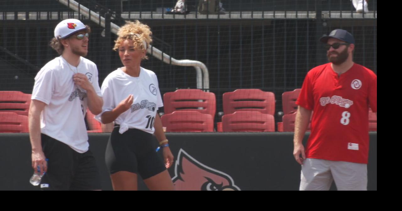 Jack Harlow, Miss USA Elle Smith play in Louisville celebrity kickball