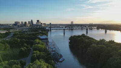 Ohio River-docks-Bridges-Skyline aerial