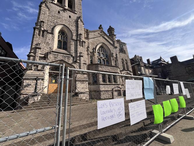 St. Paul's Church with protest signs