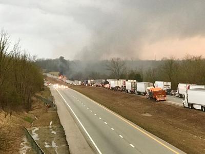 Semi truck catches fire in Henry County, closing southbound I-71