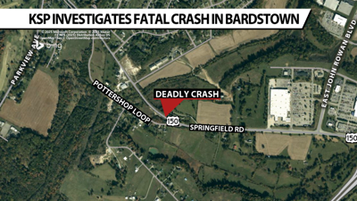 Fatal crash on Springfield Road in Bardstown, Kentucky map - 2.11.25