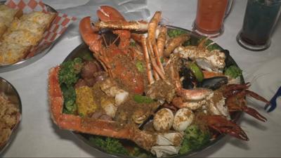 Seafood platter at Storming Crab