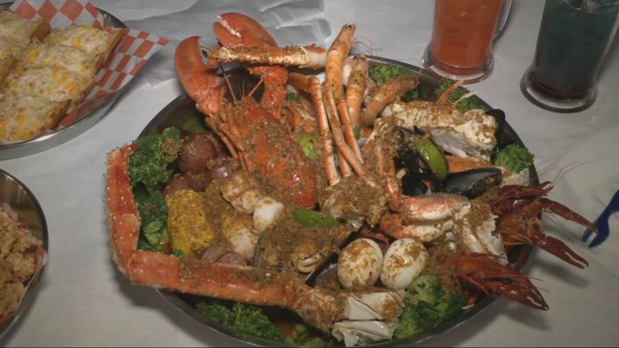 Seafood platter at Storming Crab