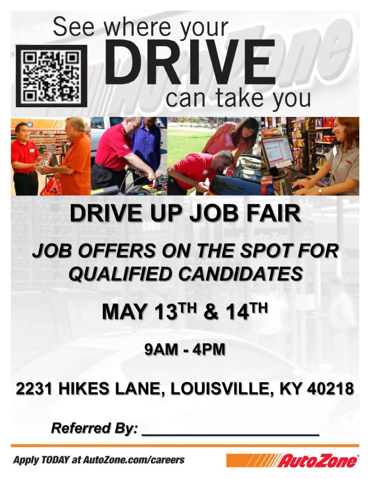 Auto Zone drive-thru job fair May 13 & 14