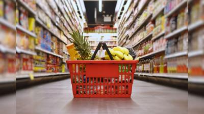 Shopping basket on floor of store