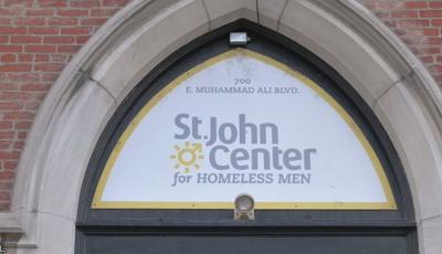 St. John Center for Homeless Men entrance overhead