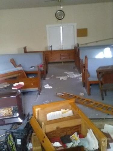 Damage to South Fork Church of God in Powell County, Kentucky after vandals break in