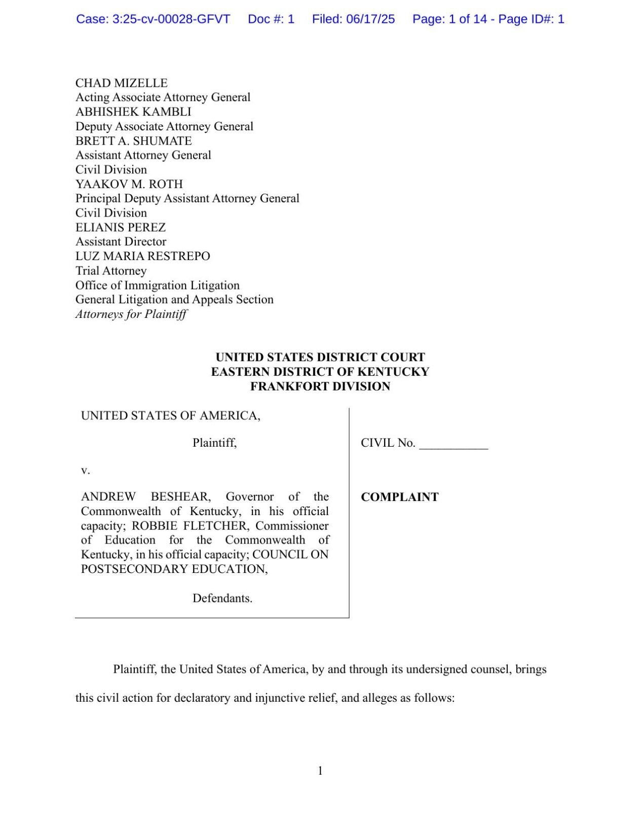 Federal Lawsuit against Beshear