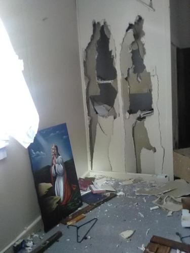 Damage to South Fork Church of God in Powell County, Kentucky after vandals break in