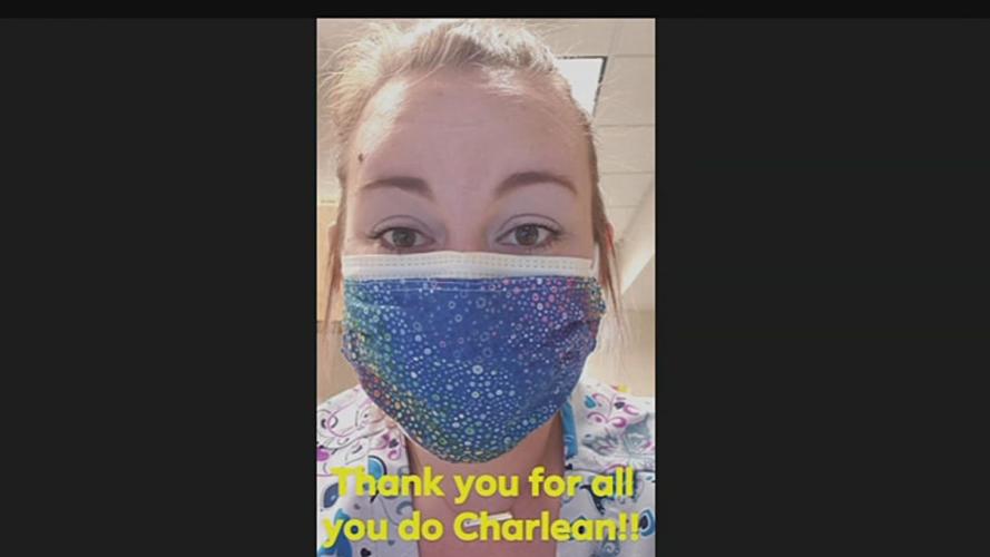 Health care worker showing support for Charlean Hawkins and her masks