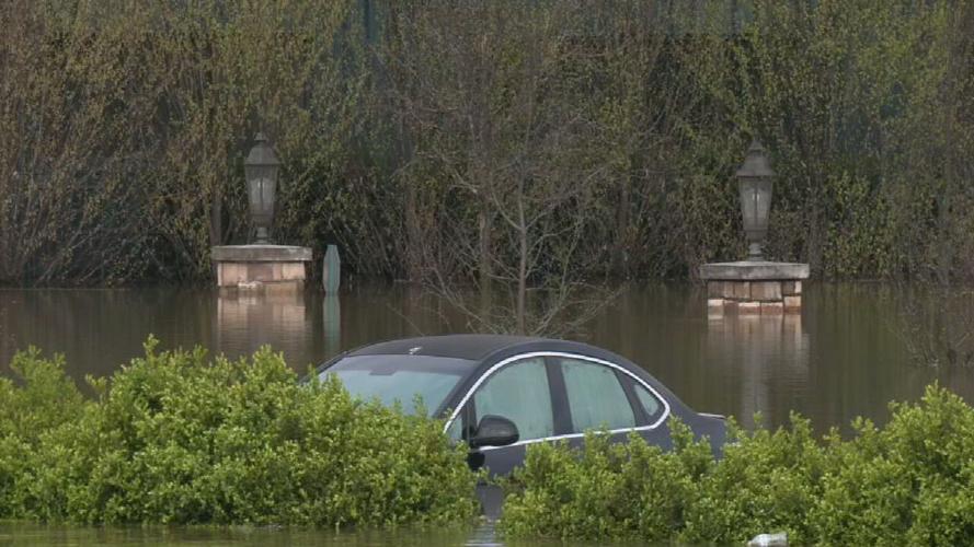 Car submerged in water at Buffalo Trace Distillery