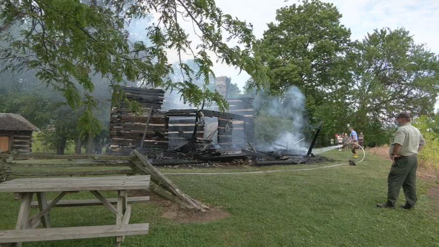 Cabin at George Rogers Clark historic site fire 11.jpeg