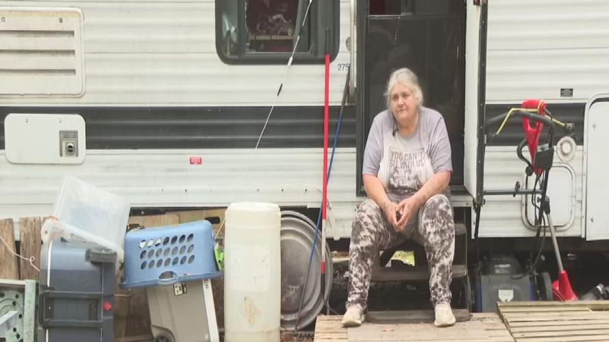 Rita Campbell outside her mobile home