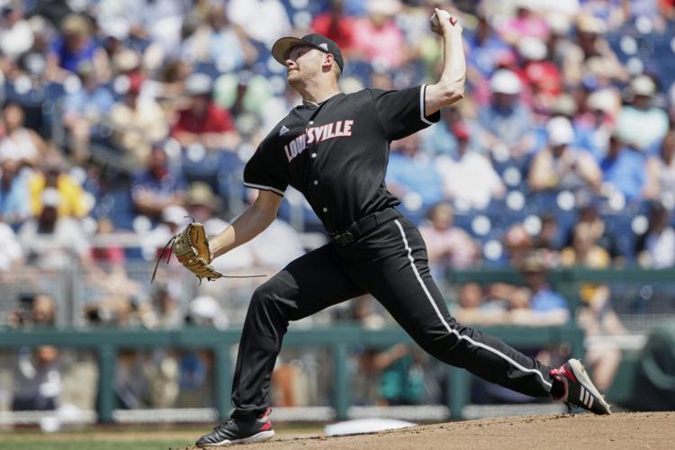 Louisville starting pitcher Reid Detmers delivers against Vanderbilt