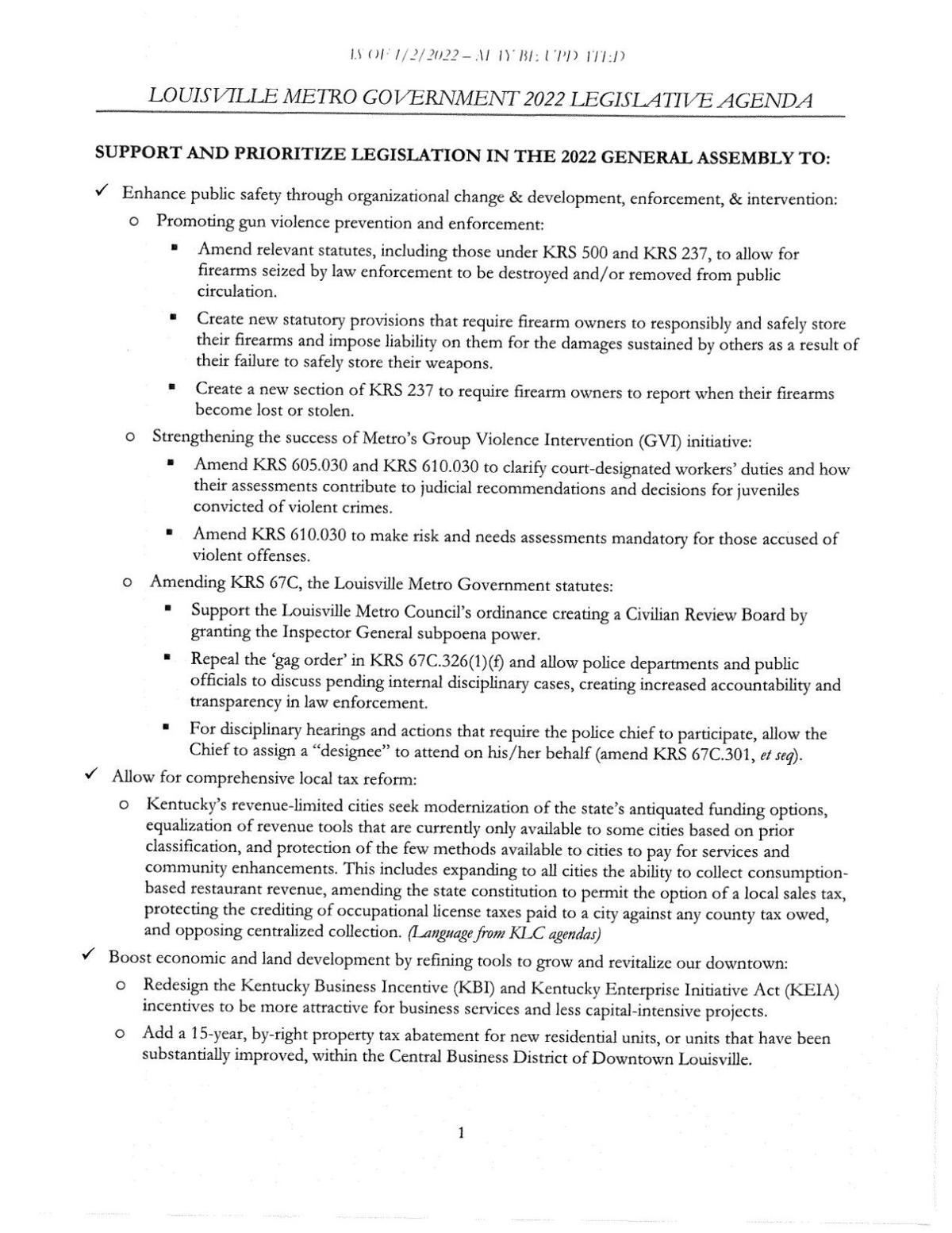 Louisville Metro Government 2022 Legislative Agenda