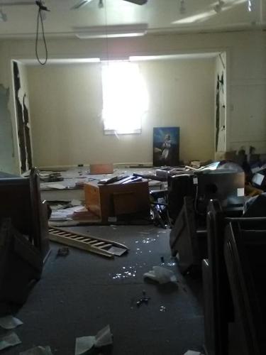 Damage to South Fork Church of God in Powell County, Kentucky after vandals break in
