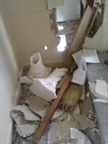 Damage to South Fork Church of God in Powell County, Kentucky after vandals break in