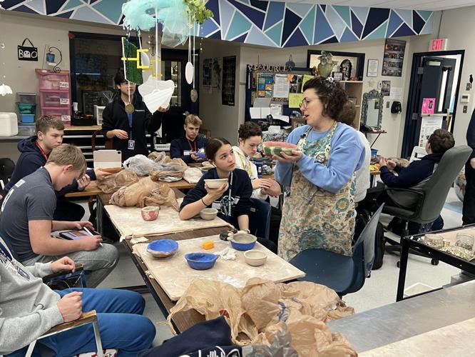 Teacher Donna Burden speaks to her class  at Providence High School in Clarksville, Indiana