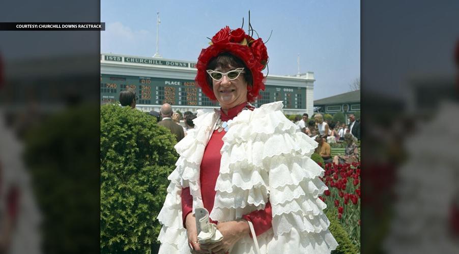 1969_Derby_244 – “Mrs. Cora A. Jacobs in her Derby outfit in the plaza area.”