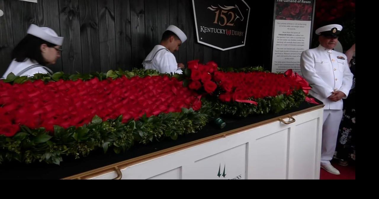 The garland of roses arrives at Churchill Downs ahead of the 152nd Kentucky Derby