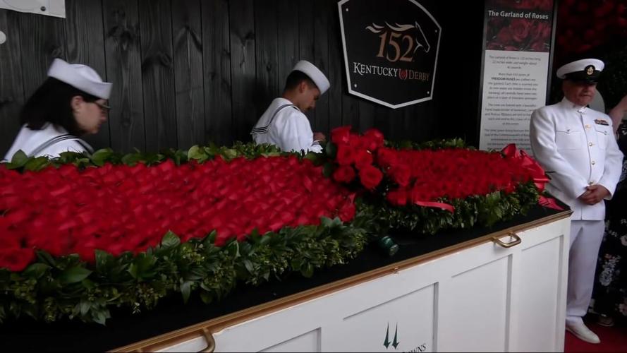 The garland of roses arrives at Churchill Downs ahead of the 152nd Kentucky Derby