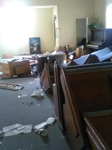 Damage to South Fork Church of God in Powell County, Kentucky after vandals break in