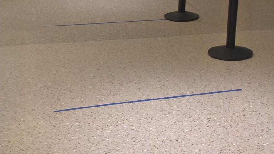 Social distancing markers at Louisville airport