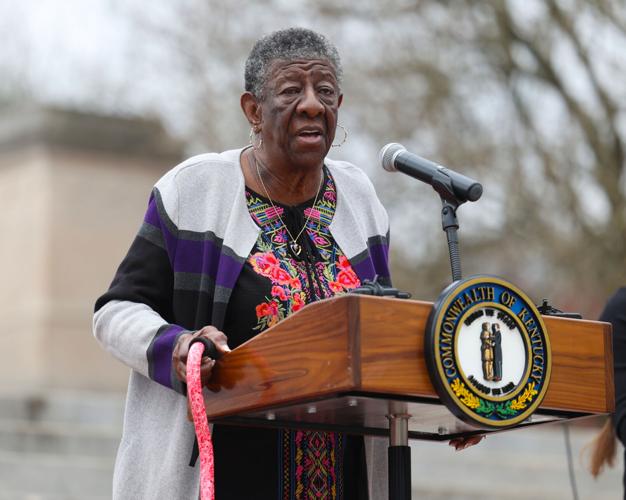 Mattie Jones speaks at March on Frankfort.JPG