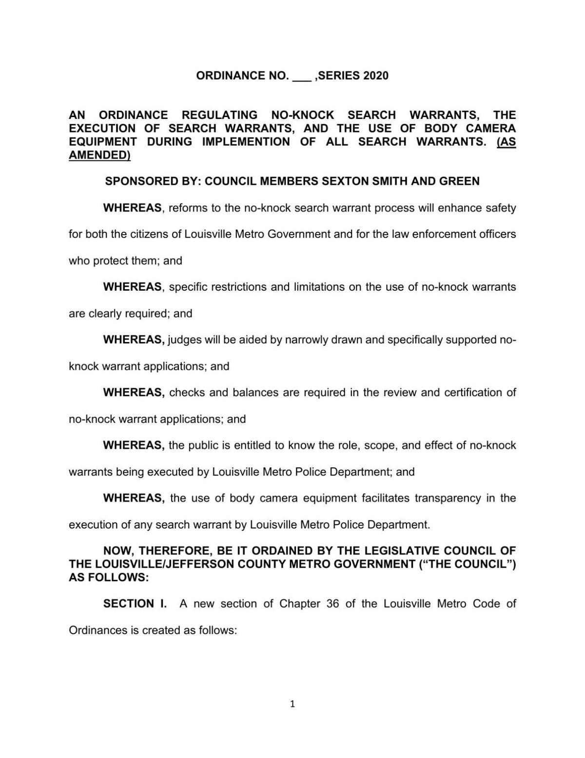 Breonna S Law Aimed At Regulating No Knock Warrants In