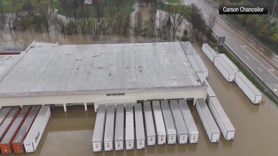 Aerial view of Buffalo Trace flooding