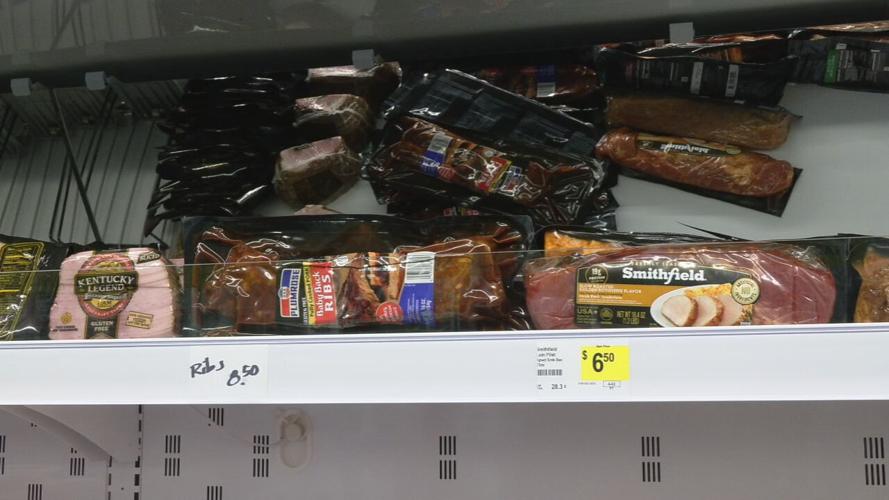 Meat on shelves at DG Market
