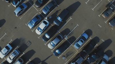 Aerial view of vehicles in a parking lot